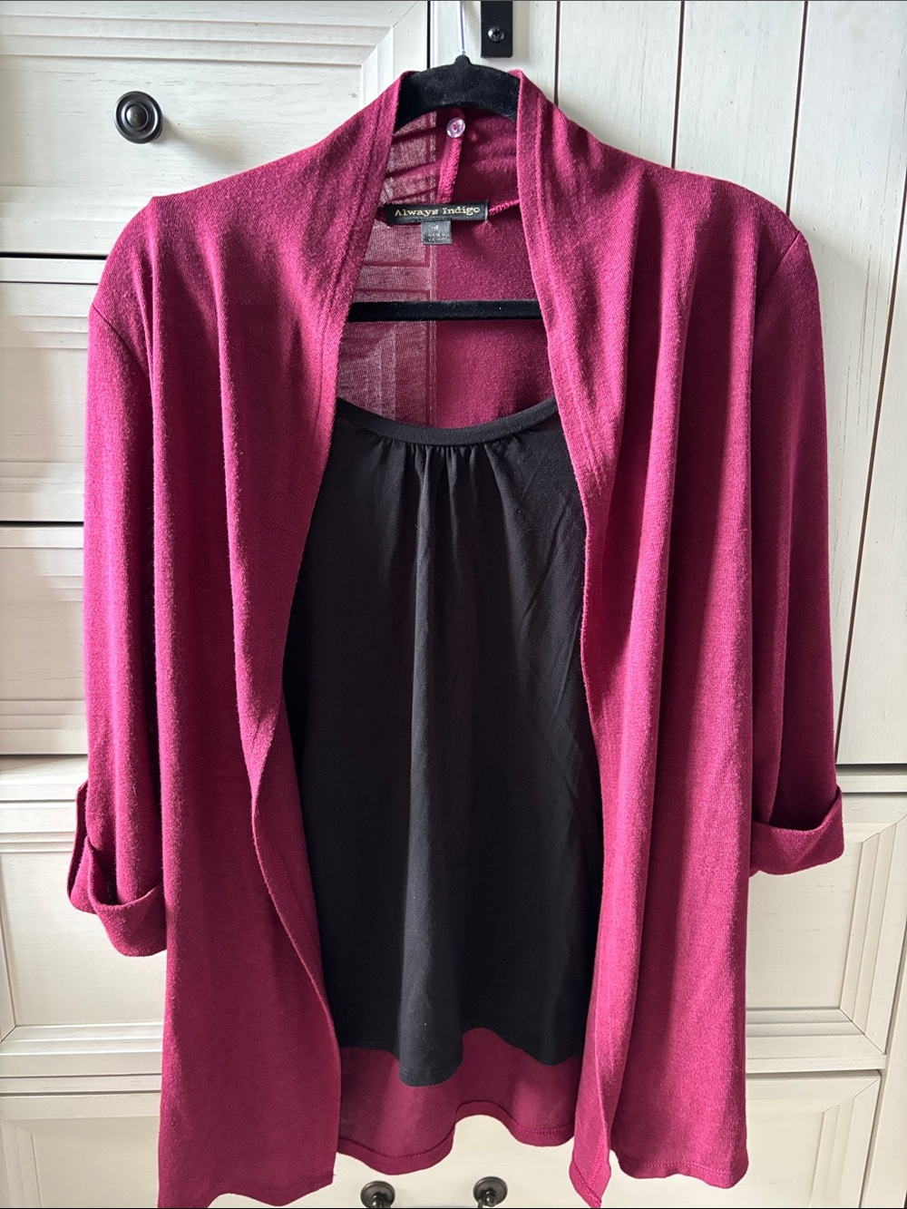 Always Indigo Women's Open Cardigan /Tank in Berry & Black